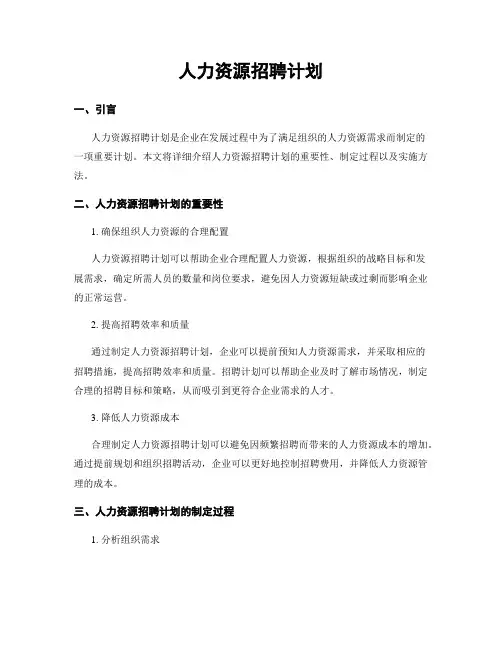 人力资源招聘计划