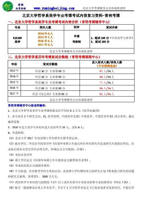 2018年北京大学哲学系美学专业考博参考书、真题、复习资料