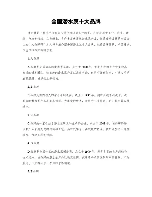 全国潜水泵十大品牌