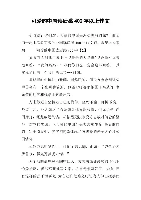 可爱的中国读后感400字以上作文