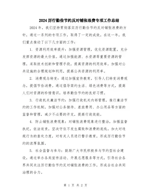 2024厉行勤俭节约反对铺张浪费专项工作总结