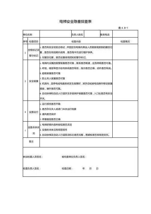 电梯安全隐患排查表