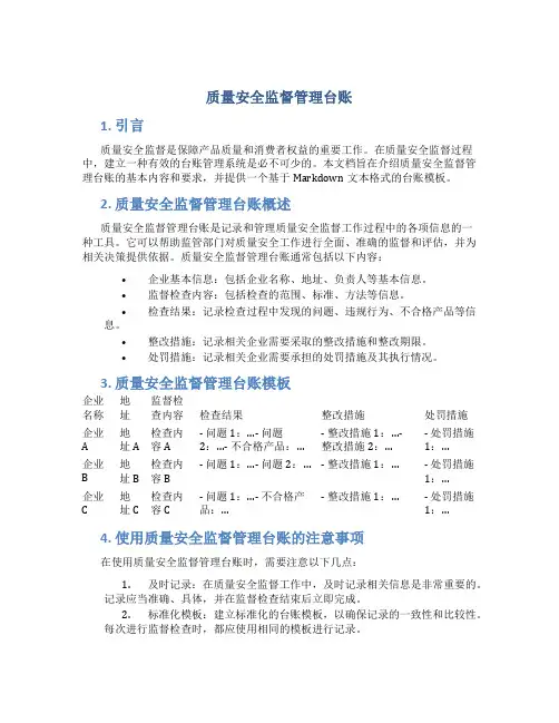 质量安全监督管理台账