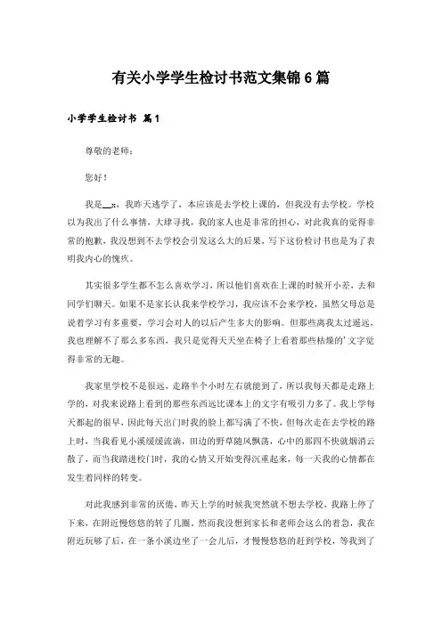 有关小学学生检讨书范文集锦6篇