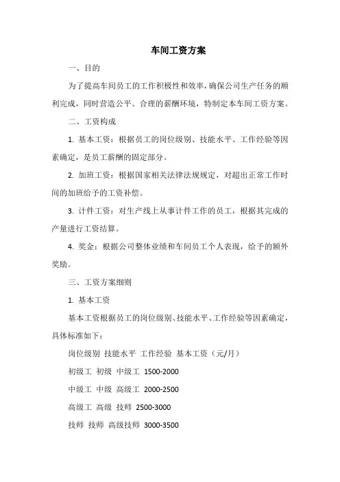 车间工资方案