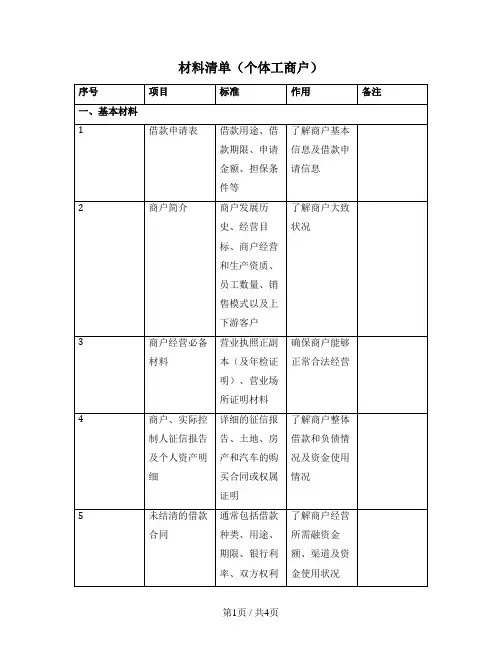 尽职调查材料清单(个体工商户)
