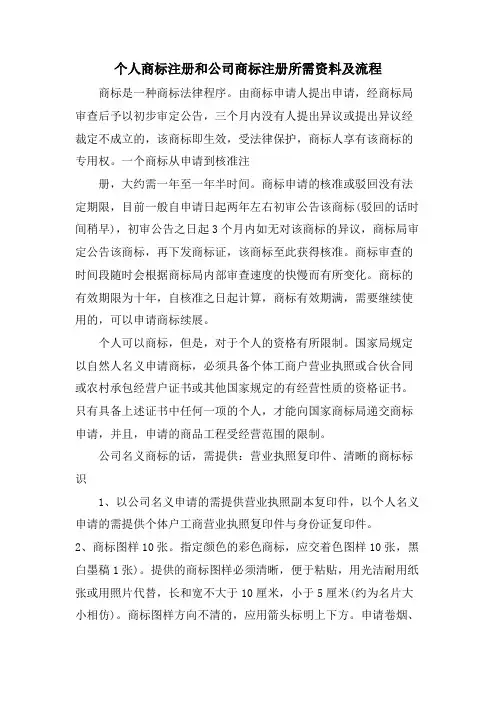 个人商标注册和公司商标注册所需资料及流程