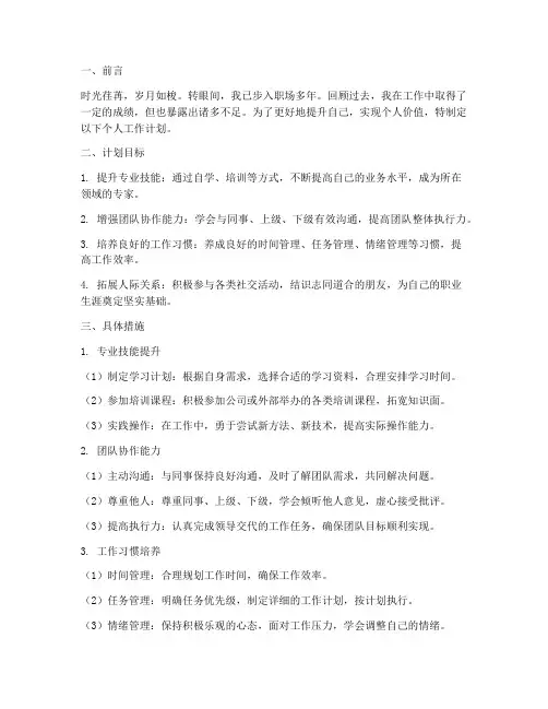 个人工作计划开头完整版