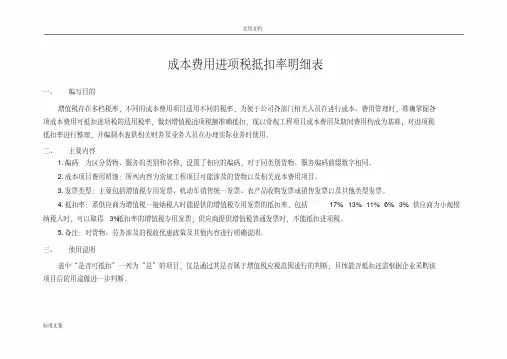 增值税成本费用进项税抵扣率明细表