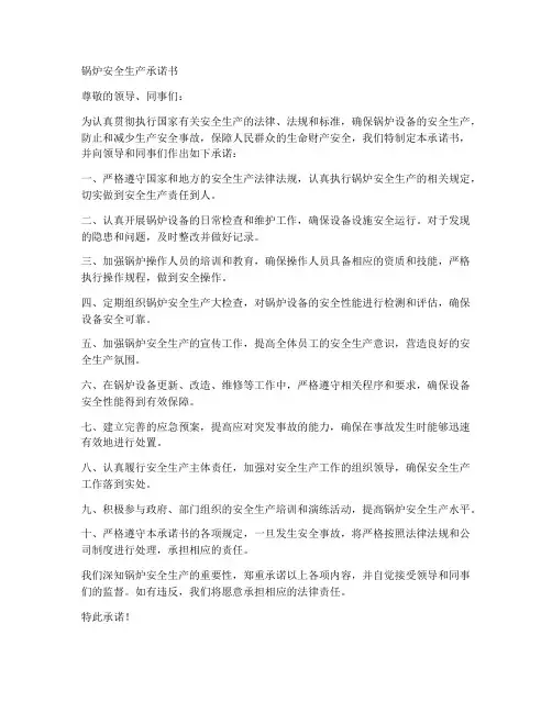 锅炉安全生产承诺书