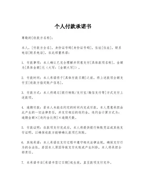 个人付款承诺书