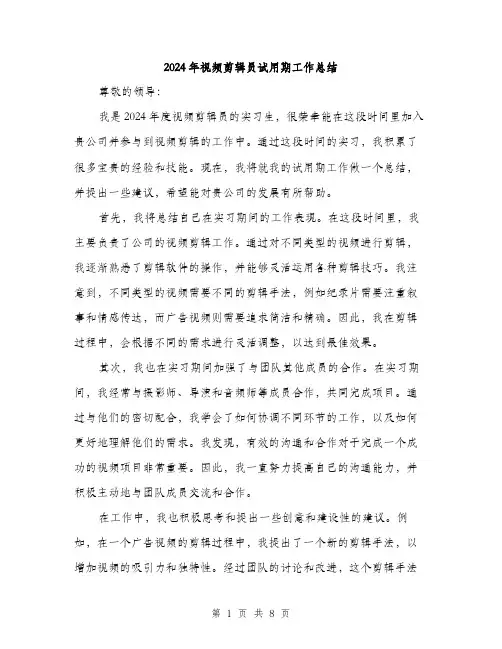 2024年视频剪辑员试用期工作总结（三篇）