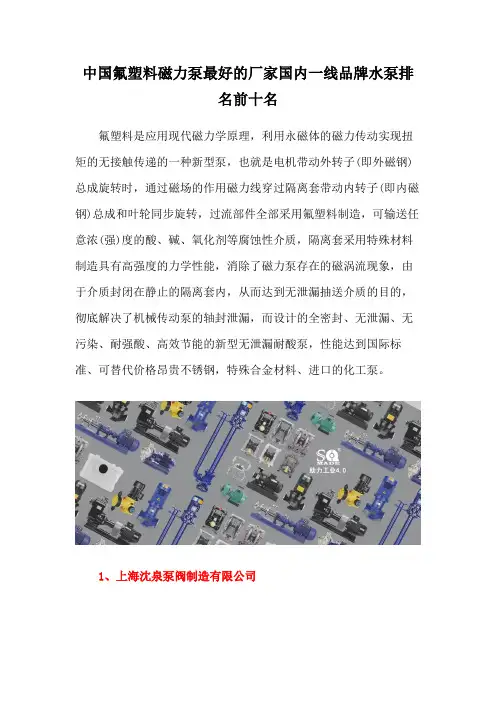 中国氟塑料磁力泵最好的厂家国内一线品牌水泵排名前十名