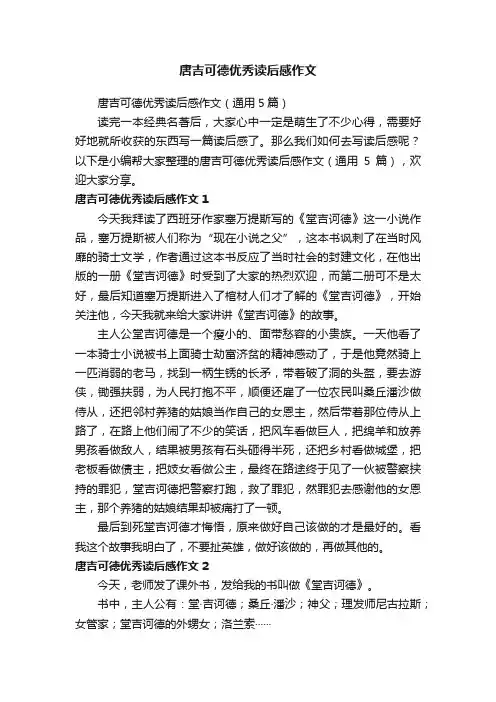 唐吉可德优秀读后感作文（通用5篇）