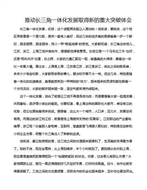 推动长三角一体化发展取得新的重大突破体会