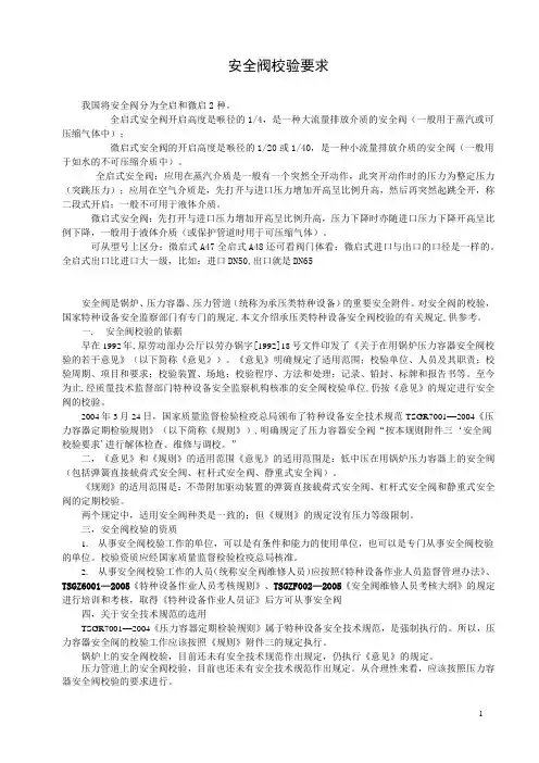 安全阀校验要求