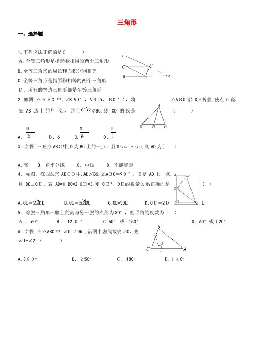九年级数学寒假作业试题《三角形》(2021-2022学年)