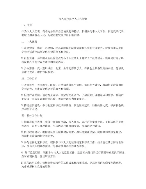市人大代表个人工作计划