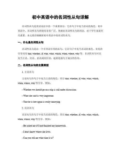 初中英语中的名词性从句详解