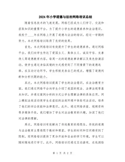 2024年小学道德与法治网络培训总结