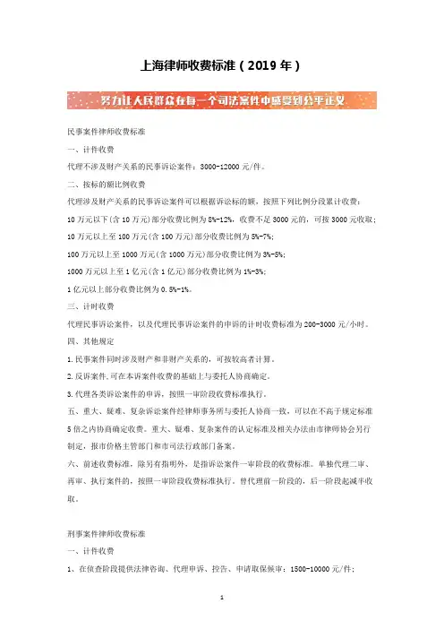 上海律师收费标准(2019年)