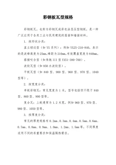 彩钢板瓦型规格