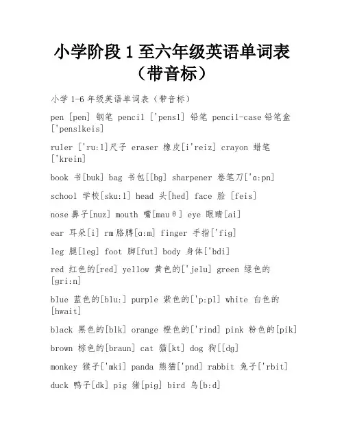 小学阶段1至六年级英语单词表(带音标)
