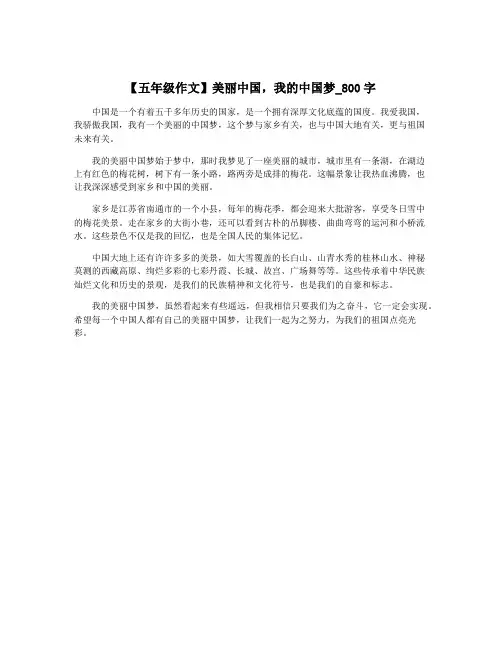 【五年级作文】美丽中国,我的中国梦_800字