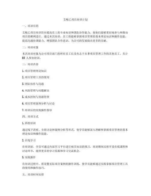 艾梅乙项目培训计划