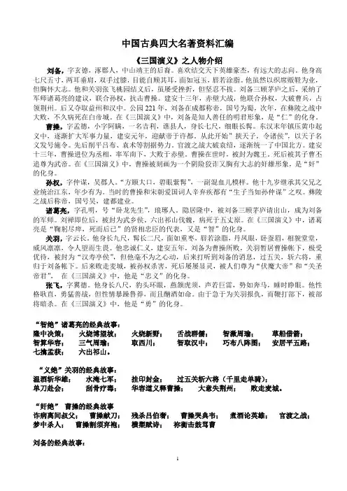 中国古典四大名著资料汇编(Word版,20页)