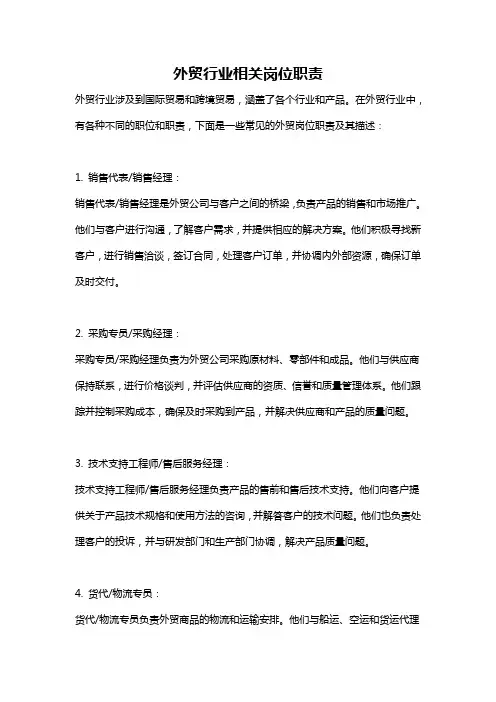 外贸行业相关岗位职责