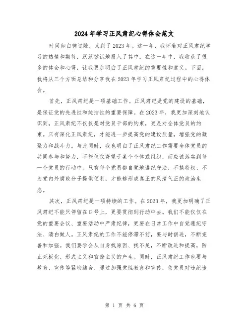 2024年学习正风肃纪心得体会范文(三篇)