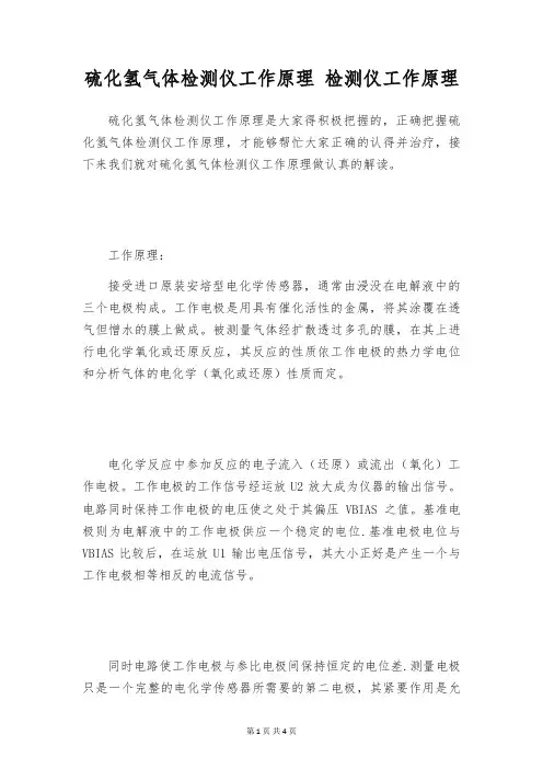 硫化氢气体检测仪工作原理 检测仪工作原理
