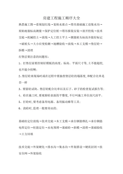 房建工程施工顺序大全
