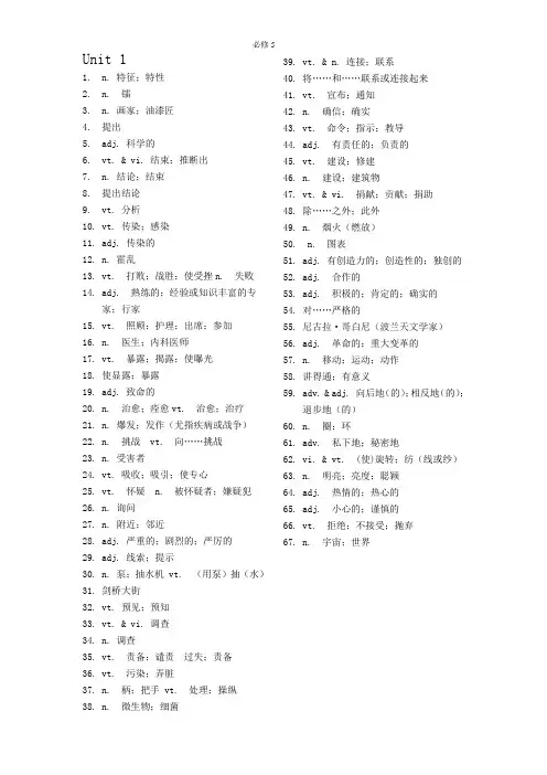 人教版高中英语必修5词汇表--汉译英