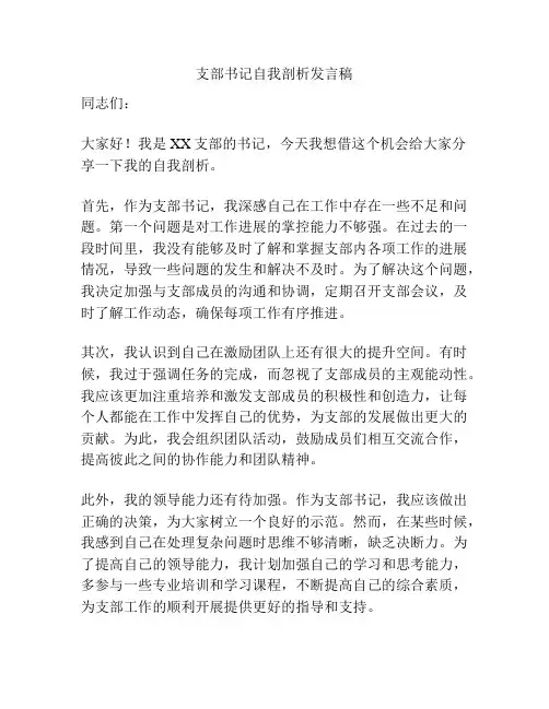 支部书记自我剖析发言稿