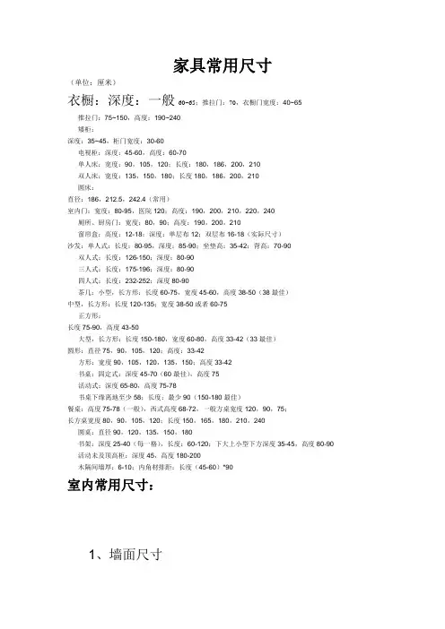 家具常用尺寸