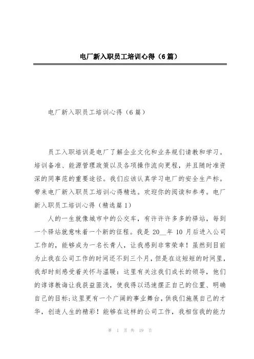 电厂新入职员工培训心得(6篇)