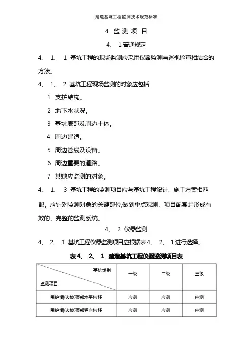建筑基坑工程监测技术规范标准