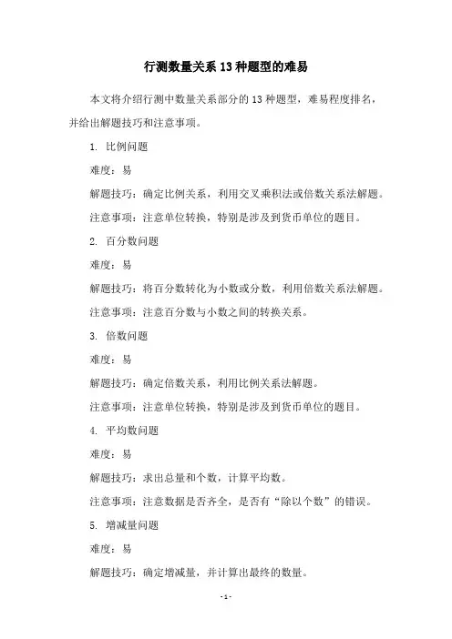 行测数量关系13种题型的难易