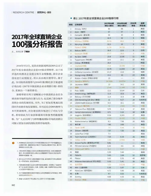 2017年全球直销企业100强分析报告