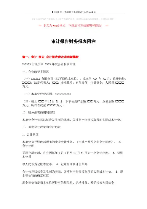 【优质】审计报告财务报表附注-范文word版 (16页)