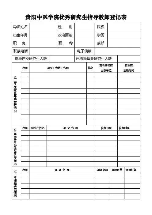 贵阳中医学院优秀研究生指导教师登记表