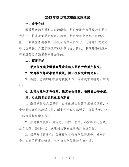 2023年热力管道爆裂应急预案