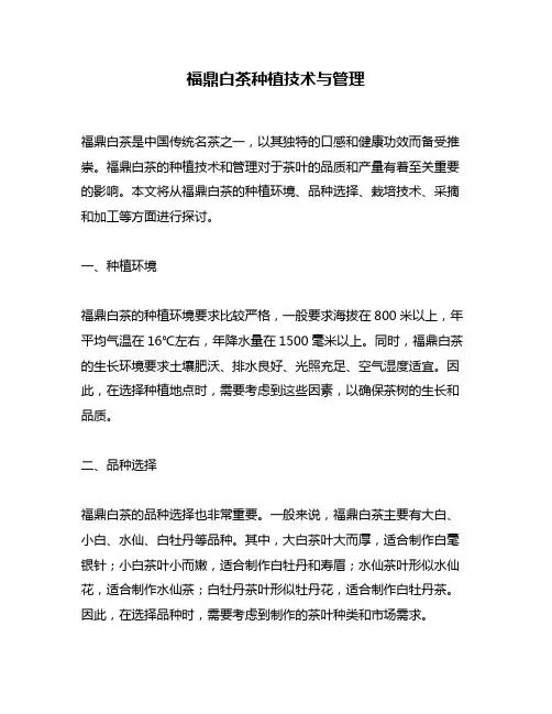 福鼎白茶种植技术与管理