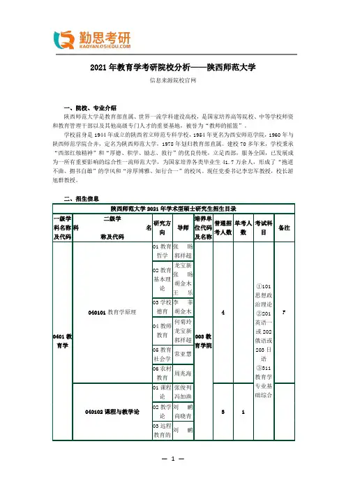 2021年教育学考研院校分析——陕西师范大学