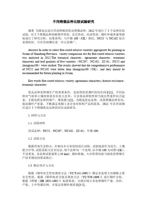 不同烤烟品种比较试验研究