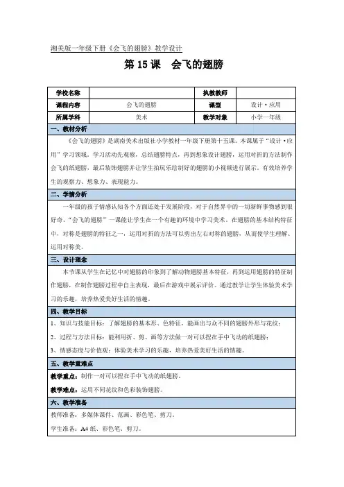 《会飞的翅膀》美术教案