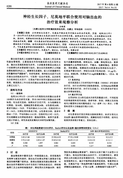 神经生长因子、尼莫地平联合使用对脑出血的治疗效果观察分析