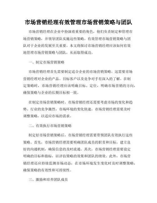 市场营销经理有效管理市场营销策略与团队